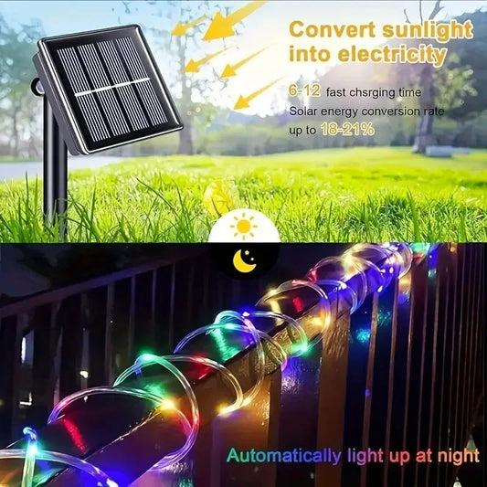Guirlande LED solaire extérieure étanche – Tube corde féerique – Jardin, déco de vacances, Noël