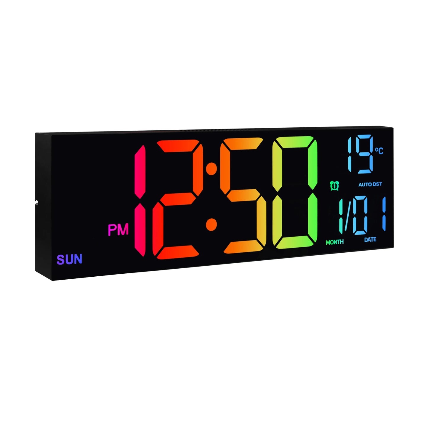 Grande horloge murale numérique de 16 pouces, grand écran LED avec télécommande, 8 couleurs RVB, alarme, DST, température pour salon, cuisine