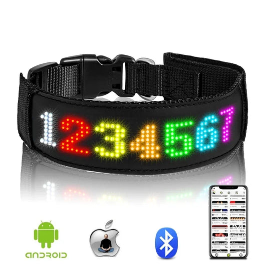 Collier LED personnalisable pour Chien – Sécurité Nocturne Multilingue avec Affichage RGB