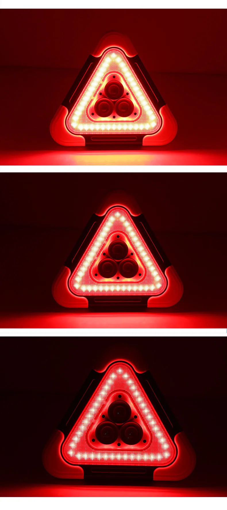 Trépied automobile panneau d’avertissement lumineux – Triangle réfléchissant LED – Feu de secours solaire véhicule – 2 tailles