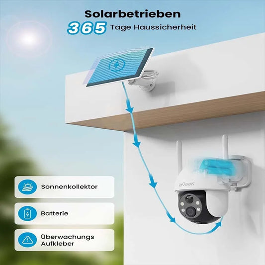 Caméra de surveillance extérieure WiFi ieGeek 2K PTZ – solaire, 360° couleur, détection humaine