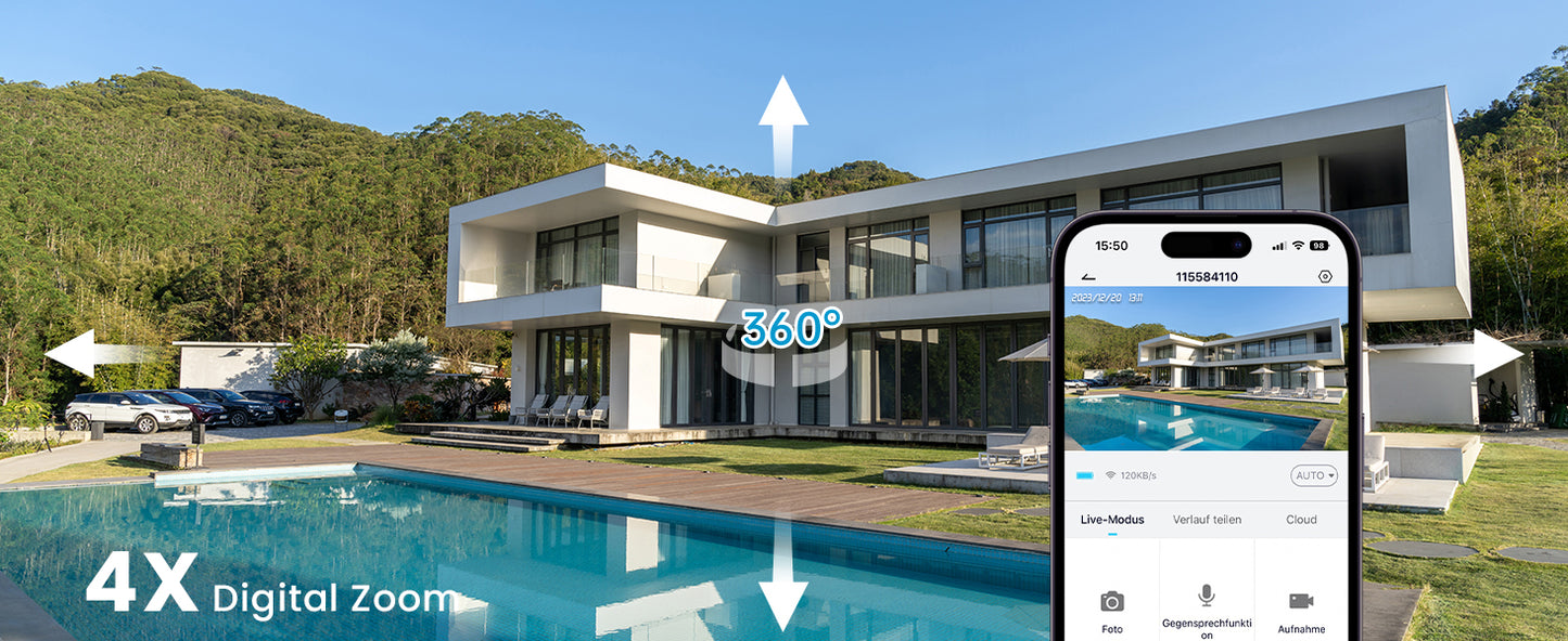 Caméra de surveillance extérieure WiFi ieGeek 2K PTZ – solaire, 360° couleur, détection humaine