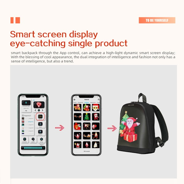 Sac à dos LED CRELANDER 30,48 cm – Écran programmable, sac à dos intelligent et tendance pour ordinateur portable, usage quotidien et déplacements