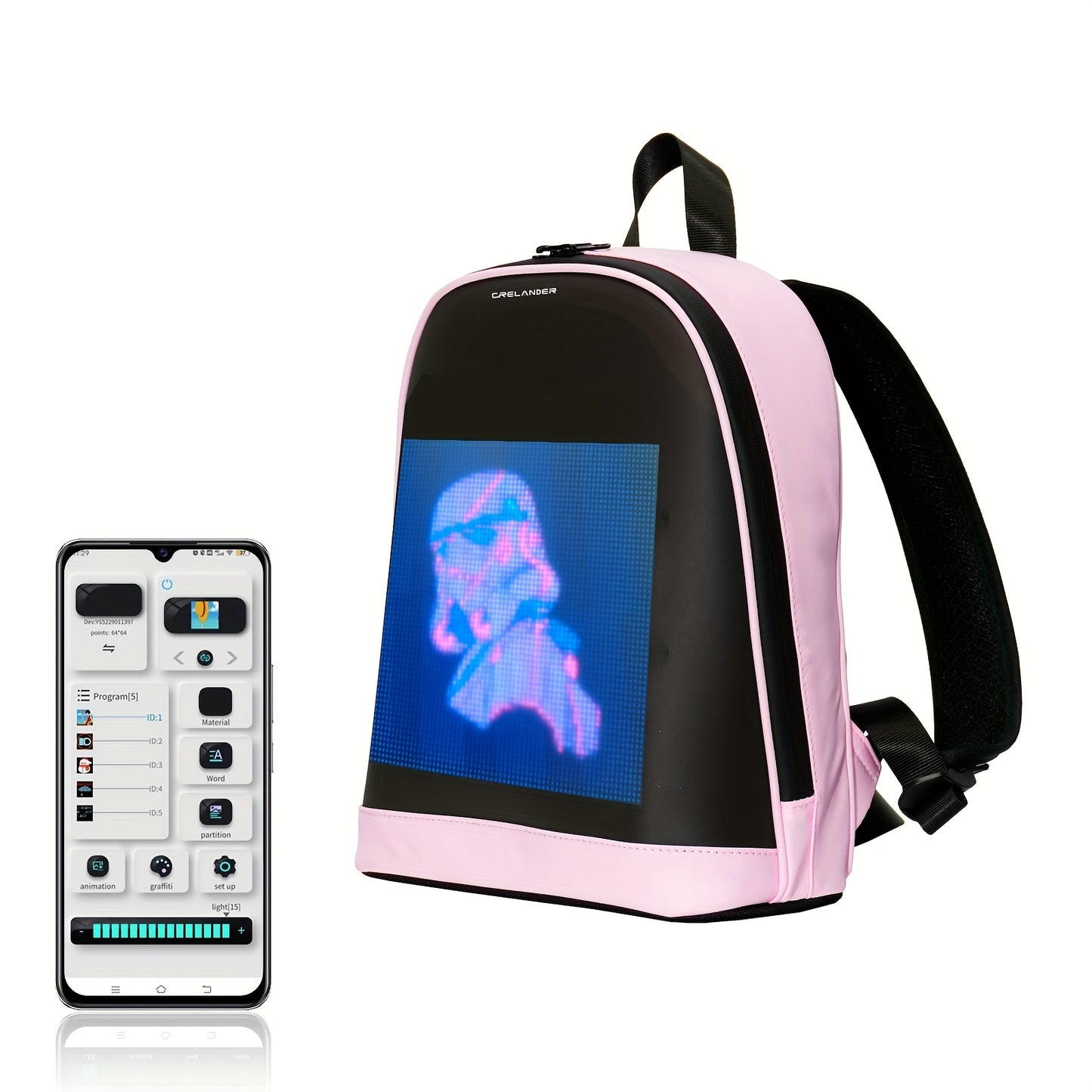 Sac à dos LED CRELANDER 30,48 cm – Écran programmable, sac à dos intelligent et tendance pour ordinateur portable, usage quotidien et déplacements