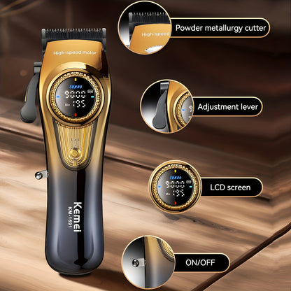 Kemei KM-1691 & KM-1677 – Kit professionnel de tondeuse et rasoir pour homme, lames en poudre métallurgique, batterie lithium‑ion rechargeable