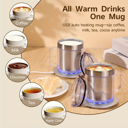 Tasse à café auto‑chauffante – Set chauffe-tasse USB 5V2A, arrêt automatique 10 h, cadeau café & fêtes