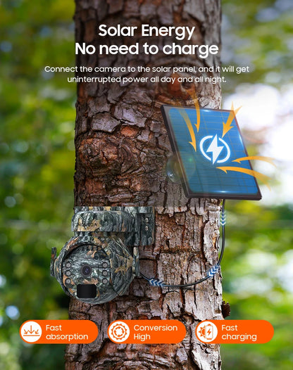 Caméra de surveillance extérieure INQMEGA 2K 4MP PTZ solaire – 4G/WiFi, vision 360°, camouflage animaux