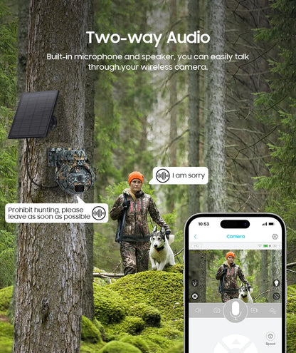 Caméra de surveillance extérieure INQMEGA 2K 4MP PTZ solaire – 4G/WiFi, vision 360°, camouflage animaux