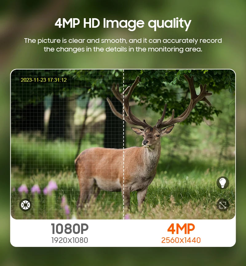 Caméra de surveillance extérieure INQMEGA 2K 4MP PTZ solaire – 4G/WiFi, vision 360°, camouflage animaux