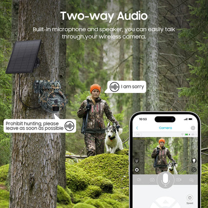Caméra de surveillance extérieure INQMEGA 2K 4MP PTZ solaire – 4G/WiFi, vision 360°, camouflage animaux