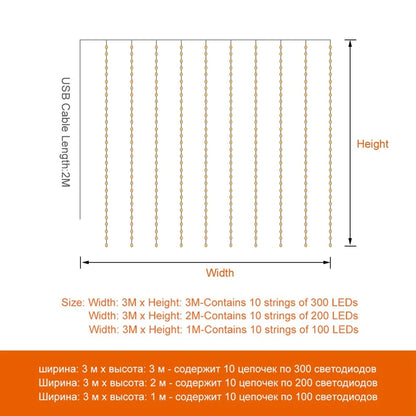 Guirlande de rideaux lumineux de Noël – Déco magique feston lumineux – Ornement fête/mariage/maison – 8 modes – Télécommande incluse