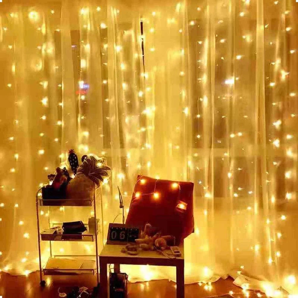 Guirlande de rideaux lumineux de Noël – Déco magique feston lumineux – Ornement fête/mariage/maison – 8 modes – Télécommande incluse