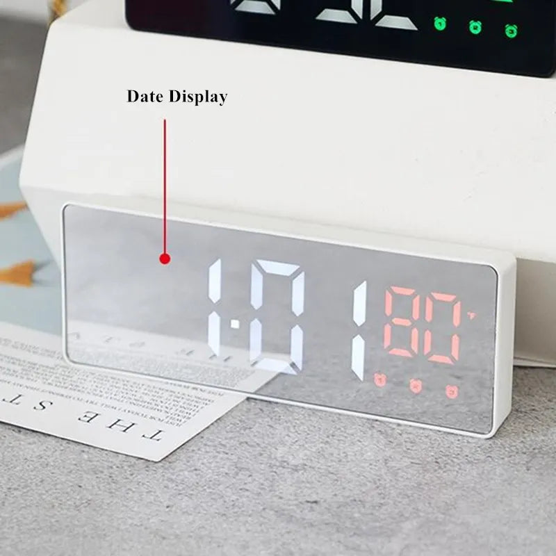 LED réveil numérique température Date affichage Snooze USB bureau miroir horloges LED pour la décoration du salon