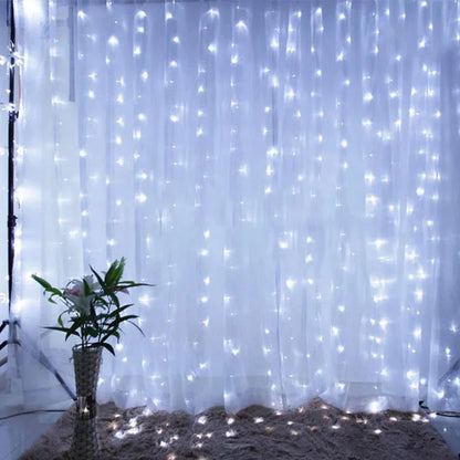 Guirlande de rideaux lumineux de Noël – Déco magique feston lumineux – Ornement fête/mariage/maison – 8 modes – Télécommande incluse