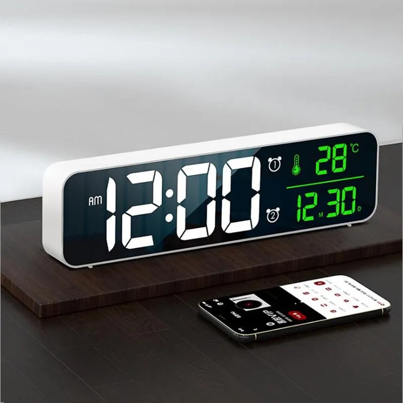 LED réveil numérique température Date affichage Snooze USB bureau miroir horloges LED pour la décoration du salon