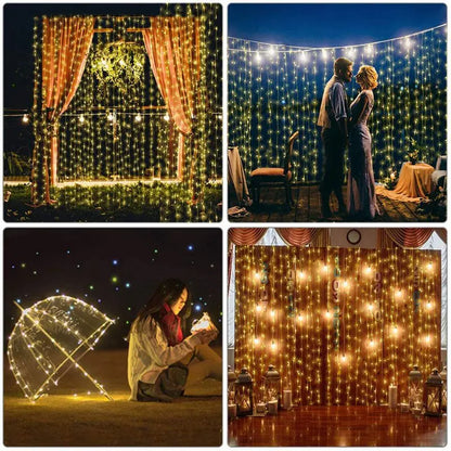 Guirlande de rideaux lumineux de Noël – Déco magique feston lumineux – Ornement fête/mariage/maison – 8 modes – Télécommande incluse