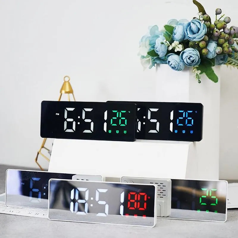 LED réveil numérique température Date affichage Snooze USB bureau miroir horloges LED pour la décoration du salon