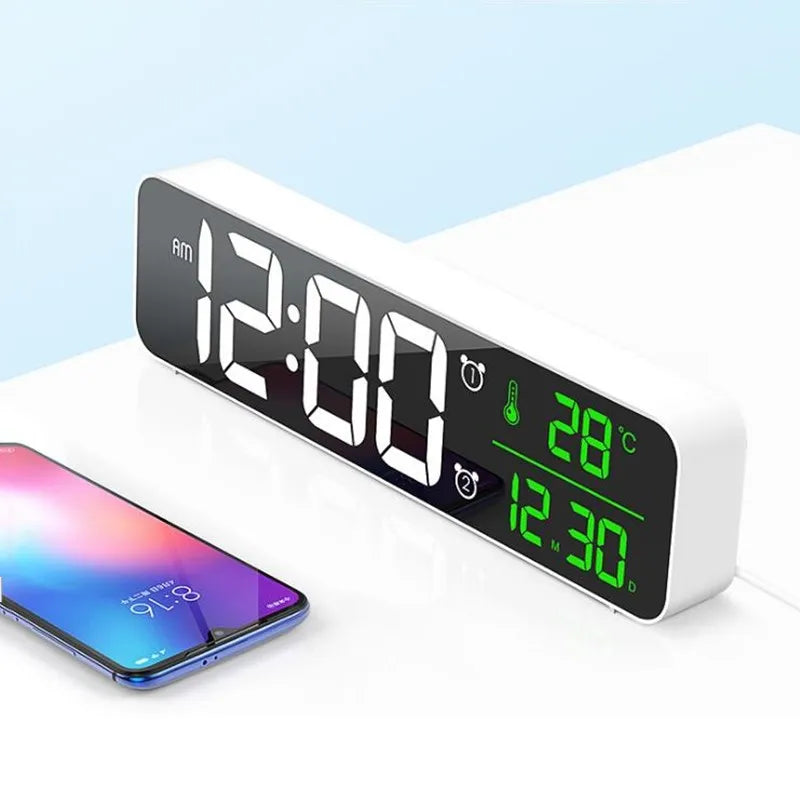 LED réveil numérique température Date affichage Snooze USB bureau miroir horloges LED pour la décoration du salon