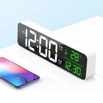 LED réveil numérique température Date affichage Snooze USB bureau miroir horloges LED pour la décoration du salon
