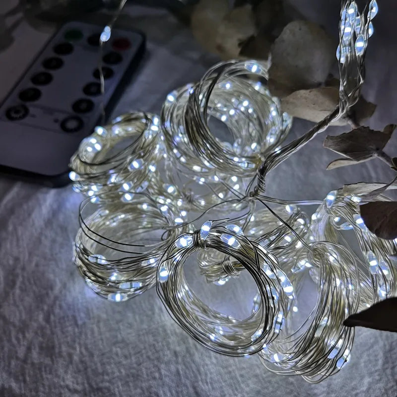 Guirlande de rideaux lumineux de Noël – Déco magique feston lumineux – Ornement fête/mariage/maison – 8 modes – Télécommande incluse