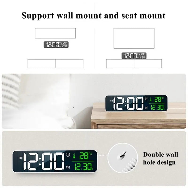 LED réveil numérique température Date affichage Snooze USB bureau miroir horloges LED pour la décoration du salon