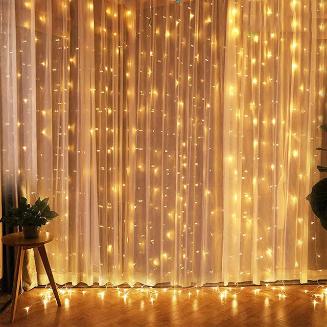 Guirlande de rideaux lumineux de Noël – Déco magique feston lumineux – Ornement fête/mariage/maison – 8 modes – Télécommande incluse