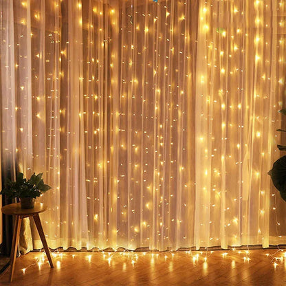 Guirlande de rideaux lumineux de Noël – Déco magique feston lumineux – Ornement fête/mariage/maison – 8 modes – Télécommande incluse