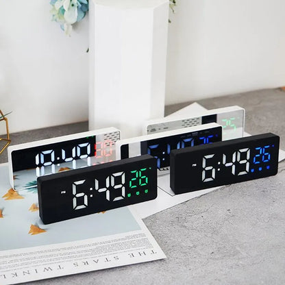 LED réveil numérique température Date affichage Snooze USB bureau miroir horloges LED pour la décoration du salon