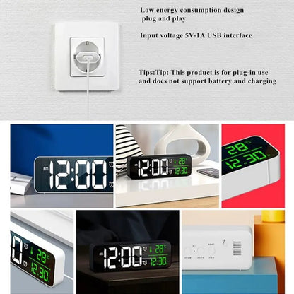 LED réveil numérique température Date affichage Snooze USB bureau miroir horloges LED pour la décoration du salon
