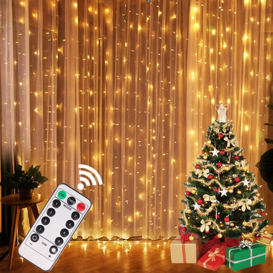 Guirlande de rideaux lumineux de Noël – Déco magique feston lumineux – Ornement fête/mariage/maison – 8 modes – Télécommande incluse