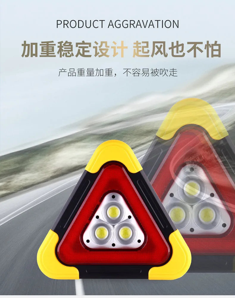 Trépied automobile panneau d’avertissement lumineux – Triangle réfléchissant LED – Feu de secours solaire véhicule – 2 tailles