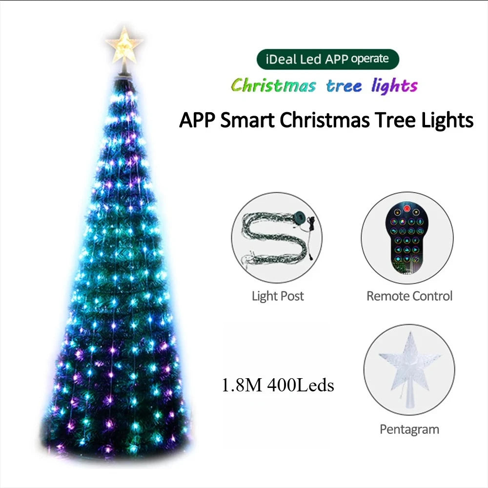 Lumière d’étoile de sapin de Noël intelligente RVB – minuterie à distance, application Bluetooth, guirlande LED magique