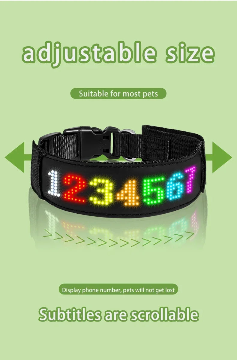 Collier LED personnalisable pour Chien – Sécurité Nocturne Multilingue avec Affichage RGB