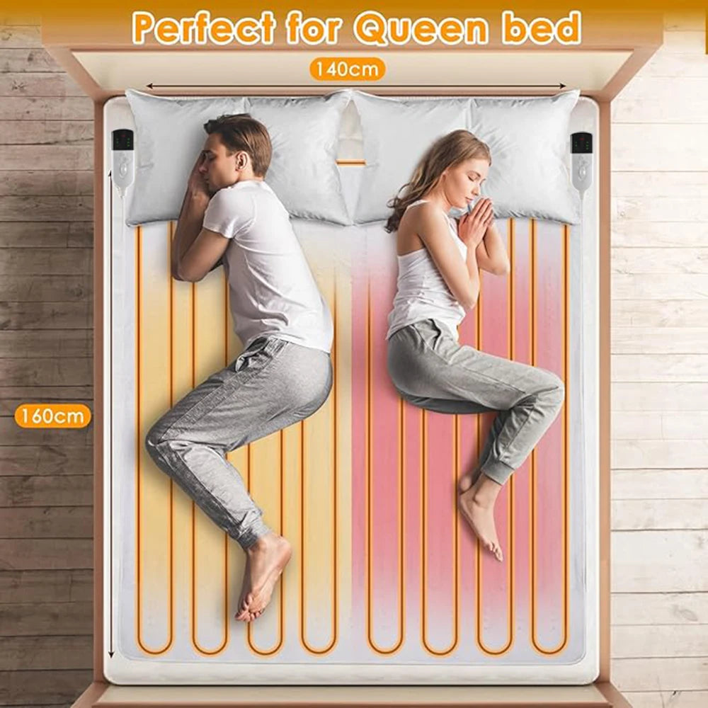 RUIANBAO couverture chauffante double contrôle – couverture électrique 160×140 cm, minuterie coussin chauffant 220 V, matelas thermique lit plus chaud