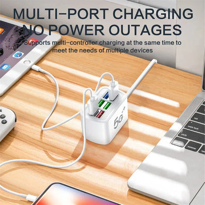 Chargeur USB rapide 6 en 1 multiprise - Station bureau, cordon 1m, adaptateur HUB USB, prises EU/US