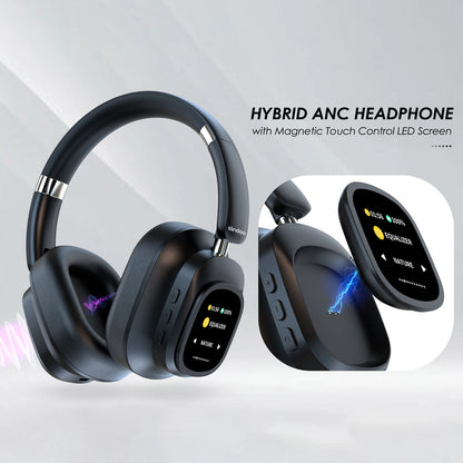 Siindoo JH-ANC930Plus – Écouteurs à suppression active du bruit, casque hybride sans fil avec écran LED tactile multi-magnétique