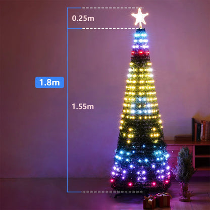 Lumière d’étoile de sapin de Noël intelligente RVB – minuterie à distance, application Bluetooth, guirlande LED magique