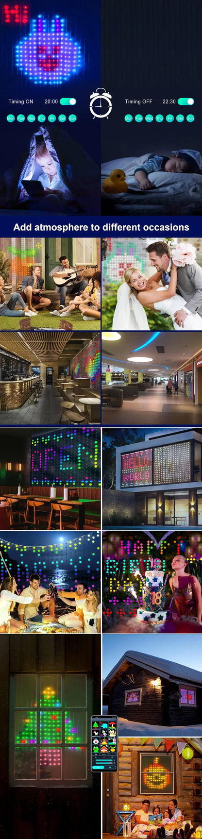 Rideau lumineux LED intelligent, 1 ou 2 pièces – guirlande féerique connectée, synchronisation musique & DIY, étanche