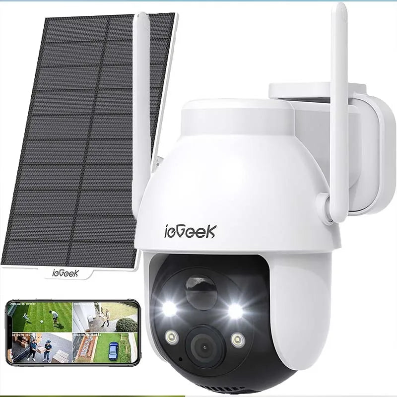 Caméra de surveillance extérieure WiFi ieGeek 2K PTZ – solaire, 360° couleur, détection humaine