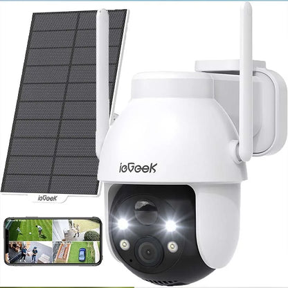 Caméra de surveillance extérieure WiFi ieGeek 2K PTZ – solaire, 360° couleur, détection humaine