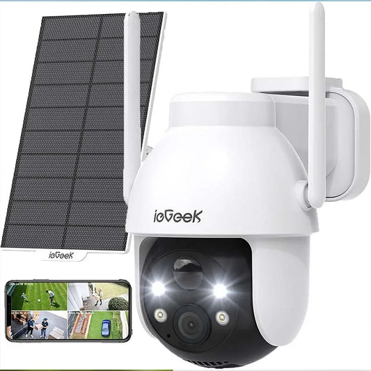 Caméra de surveillance extérieure WiFi ieGeek 2K PTZ – solaire, 360° couleur, détection humaine