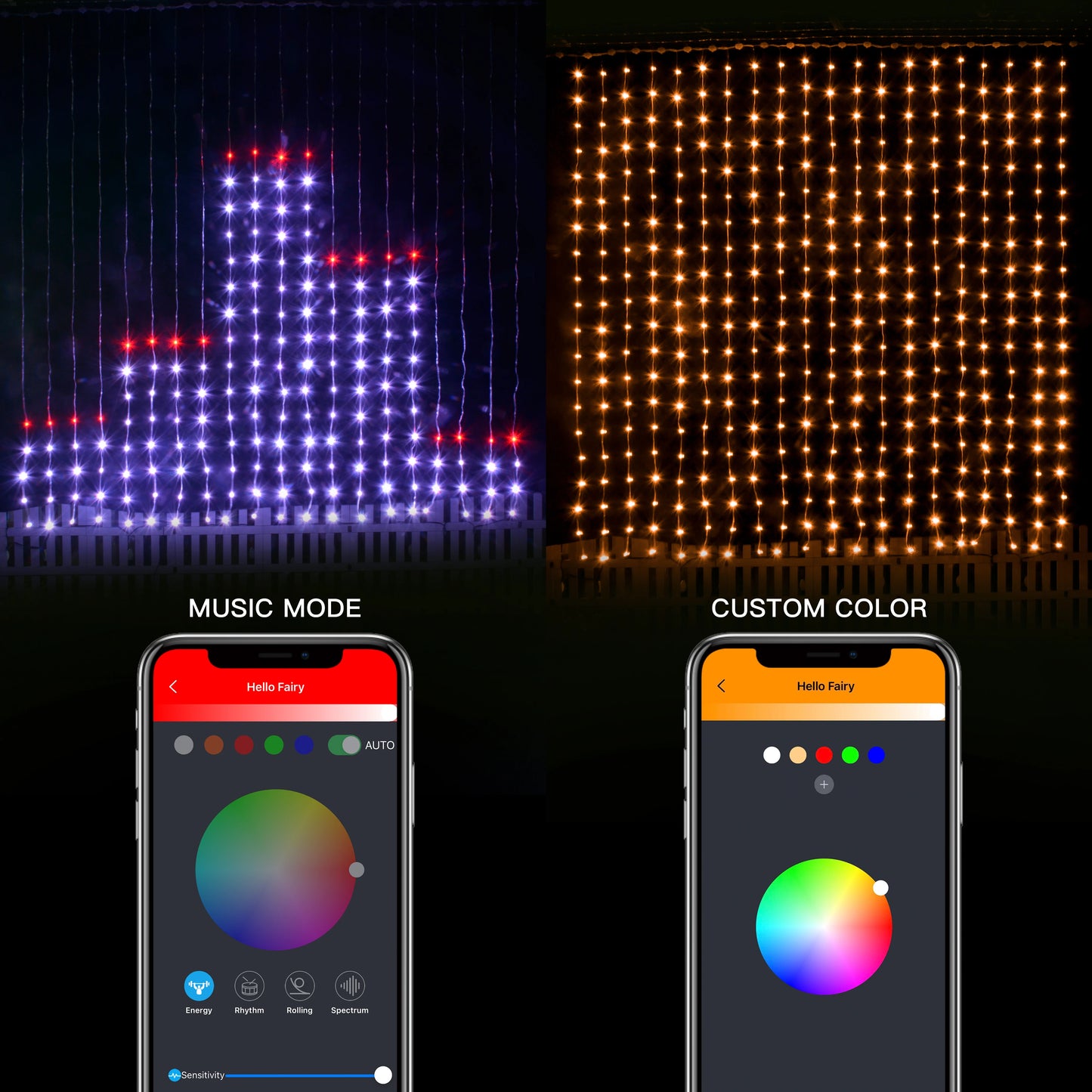 Rideau lumineux LED intelligent RGB – guirlande musique programmable – fenêtre & salle de fêtes, 3x3m, 2x2m, 1x1m
