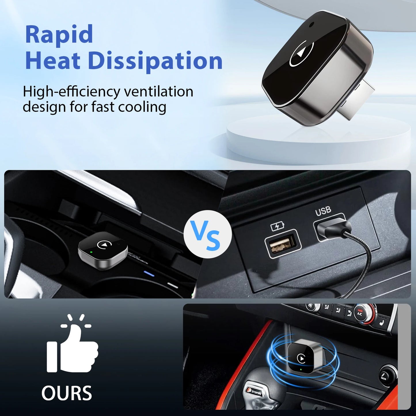 Adaptateur CarPlay sans fil Pionray 2 en 1 – Android Auto, WiFi 5Ghz, USB type-C/USB Plug & Play