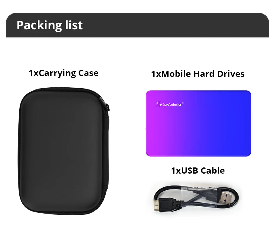 SomnAmbulist – Disque dur externe portable HDD 2,5 pouces – Capacités 250 Go, 320 Go, 500 Go, 1 To – USB 3.0 – Compatible PC, TV, PS4, Xbox, Laptop