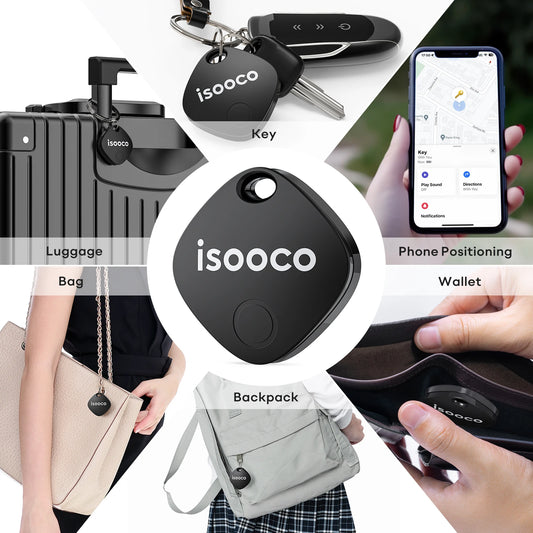 Mini localisateur Bluetooth isooco – Tracker Find My Apple – Porte-clés anti-perte voiture/objets – IP67 – Pack 1/2/3/4 pièces – iOS uniquement