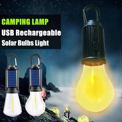 Lampes solaires LED pour Camping – Ampoules rechargeables USB, lampe à intensité variable avec crochets, lumière Vintage pour tente, lanterne, extérieur