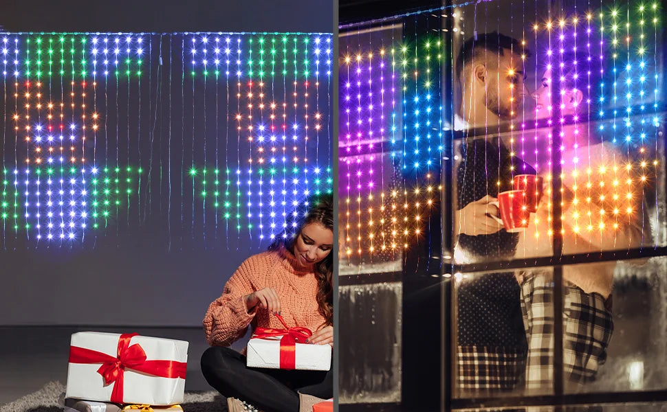 Rideau lumineux LED intelligent RGB – guirlande musique programmable – fenêtre & salle de fêtes, 3x3m, 2x2m, 1x1m