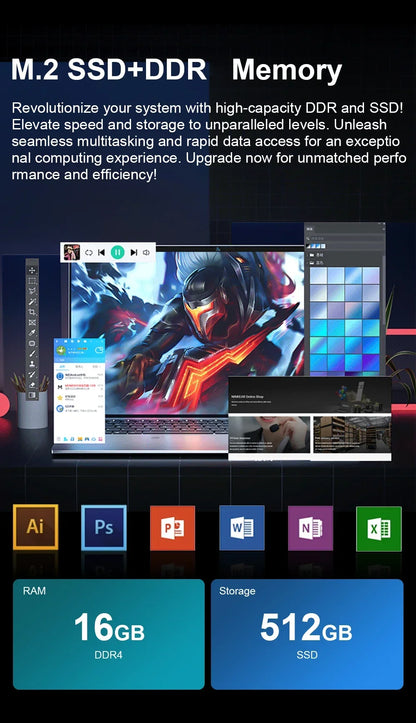 Ordinateur portable ultra fin – Intel Celeron N4000, 15,6’’, Gamer/bureau/étude, Windows 11 Pro, 16Go RAM, SSD 512Go/1To/2To, PC portable professionnel