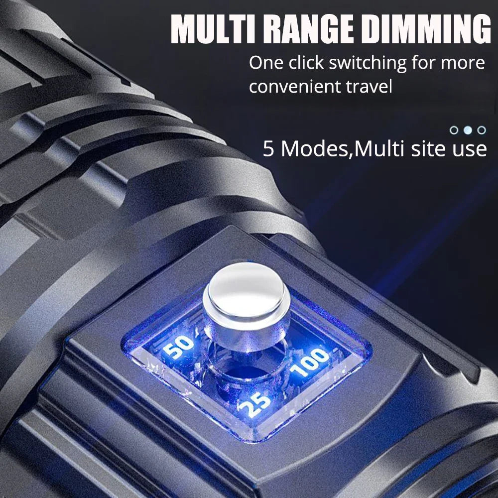 Lampe de poche LED ultra lumineuse, torche tactique puissante, batterie intégrée de 15 000 mAh, projecteurs d'urgence pour camping avec feu arrière