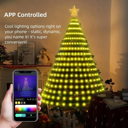 Lumière d’étoile de sapin de Noël intelligente RVB – minuterie à distance, application Bluetooth, guirlande LED magique